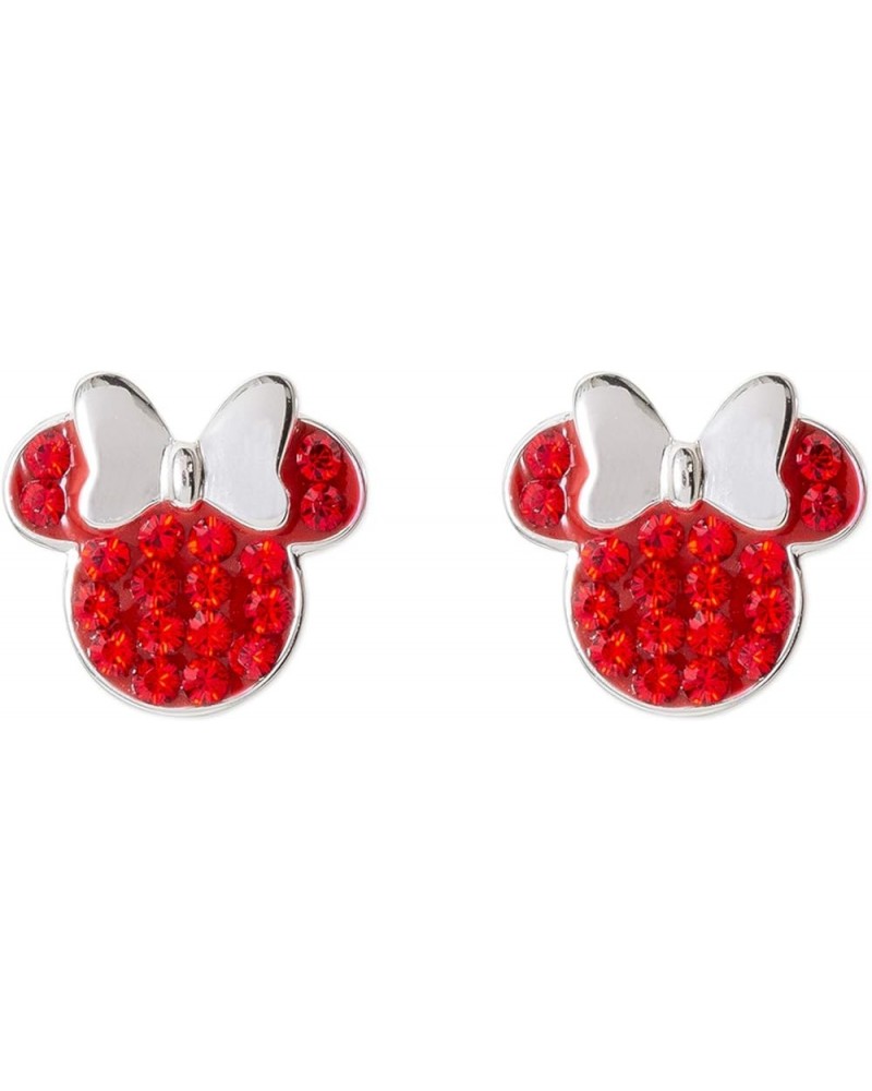 Minnie Mouse Jewelry, Sterling Silver Pave Birthstone Crystal Stud Earrings July-Siam Light Red Crystal $22.05 Earrings