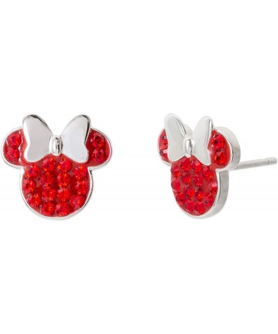 Minnie Mouse Jewelry, Sterling Silver Pave Birthstone Crystal Stud Earrings July-Siam Light Red Crystal $22.05 Earrings