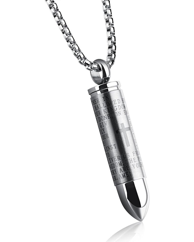 Stainless Steel English Lord's Prayer Cross Detachable Cremation Urn Bullet Pendant Necklace with 22 Inch Chain (Black Gold S...