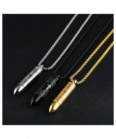 Stainless Steel English Lord's Prayer Cross Detachable Cremation Urn Bullet Pendant Necklace with 22 Inch Chain (Black Gold S...