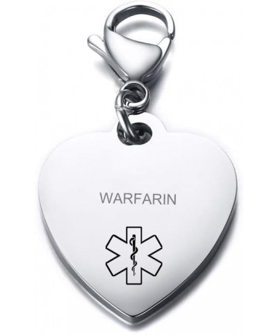 Personalized Engraving Stainless Steel Medical Alert ID Heart Pendant Necklace for Women Girls Silver Keychain 02-warfarin $7...