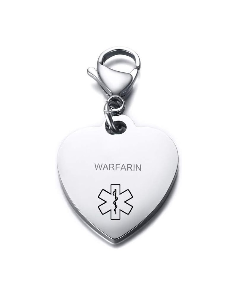 Personalized Engraving Stainless Steel Medical Alert ID Heart Pendant Necklace for Women Girls Silver Keychain 02-warfarin $7...