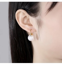 Pearl Dangle Earrings for Women | White Pearl Swarovski Elements Cubic Zirconia Drop Dangling Earrings | Gold Plated Freshwat...