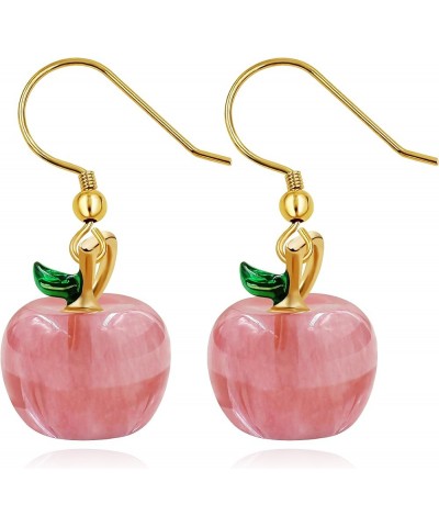 Cute Apple Earrings Teacher Appreciation Gifts Semi Precious Gem Fruit Apple Shape Jewelry for Women Watermelon Stone $7.28 E...