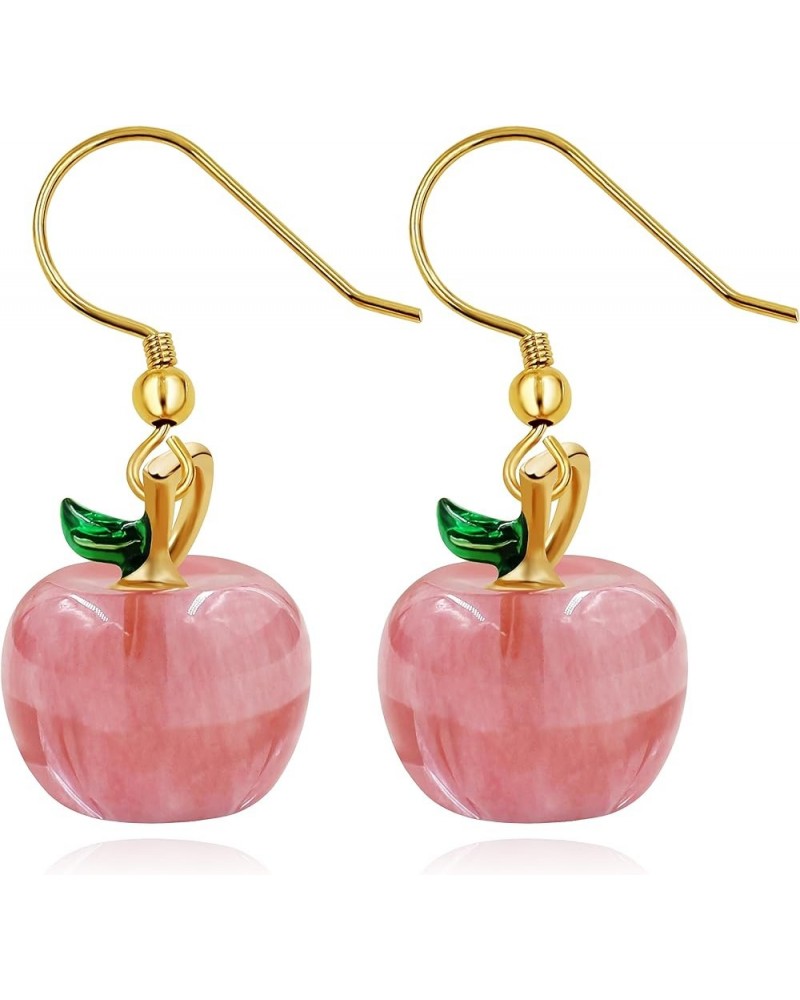 Cute Apple Earrings Teacher Appreciation Gifts Semi Precious Gem Fruit Apple Shape Jewelry for Women Watermelon Stone $7.28 E...