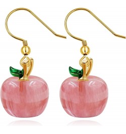 Cute Apple Earrings Teacher Appreciation Gifts Semi Precious Gem Fruit Apple Shape Jewelry for Women Watermelon Stone $7.28 E...