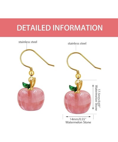 Cute Apple Earrings Teacher Appreciation Gifts Semi Precious Gem Fruit Apple Shape Jewelry for Women Watermelon Stone $7.28 E...