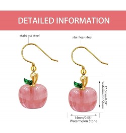 Cute Apple Earrings Teacher Appreciation Gifts Semi Precious Gem Fruit Apple Shape Jewelry for Women Watermelon Stone $7.28 E...