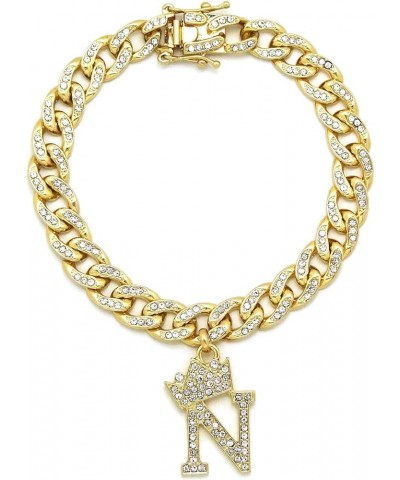 Women Stone Filled Initial Letter Charm 10mm 10" Box Lock Cuban Chain Anklet in Gold Tone Gold - N $13.95 Anklets