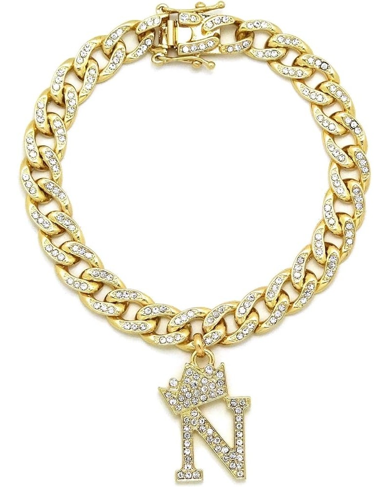 Women Stone Filled Initial Letter Charm 10mm 10" Box Lock Cuban Chain Anklet in Gold Tone Gold - N $13.95 Anklets