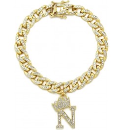 Women Stone Filled Initial Letter Charm 10mm 10" Box Lock Cuban Chain Anklet in Gold Tone Gold - N $13.95 Anklets