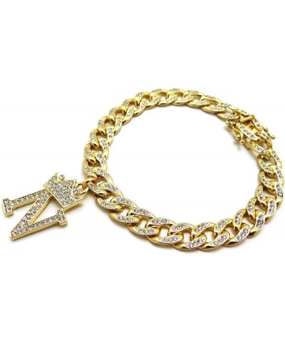 Women Stone Filled Initial Letter Charm 10mm 10" Box Lock Cuban Chain Anklet in Gold Tone Gold - N $13.95 Anklets