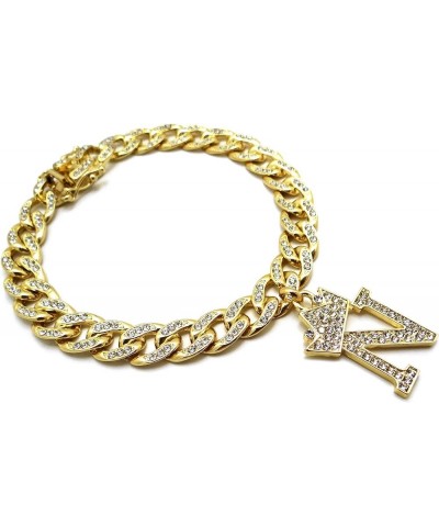 Women Stone Filled Initial Letter Charm 10mm 10" Box Lock Cuban Chain Anklet in Gold Tone Gold - N $13.95 Anklets