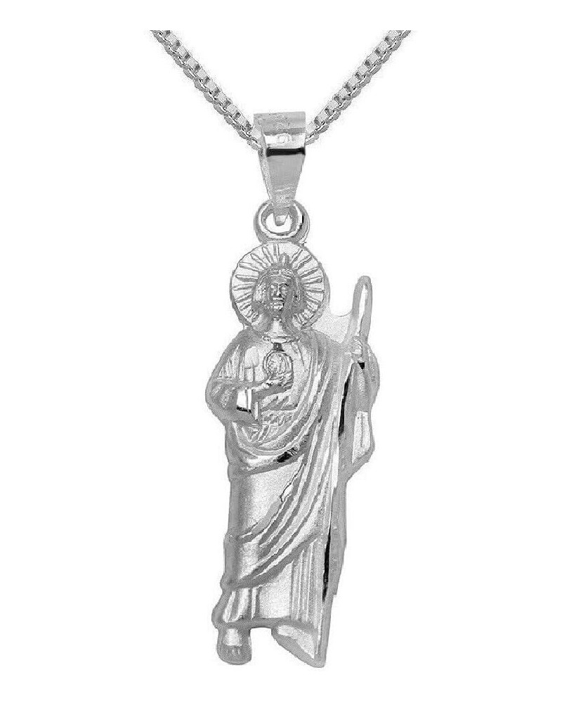 Sterling Silver 0.8mm Box Chain Necklace w/ Saint Jude Pendant Pendant w/ 20" Box Chain $10.63 Necklaces