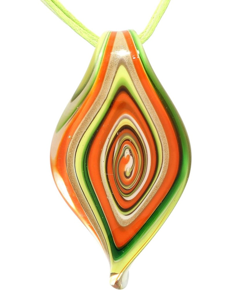 Hand Blown Glass Necklace Twist Tip Leaf Green Orange Lime Murano Inspired Pendant $8.99 Necklaces