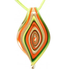 Hand Blown Glass Necklace Twist Tip Leaf Green Orange Lime Murano Inspired Pendant $8.99 Necklaces