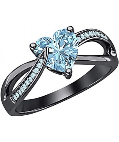 Heart & Round Cut Aquamarine 14K Black Gold Plated Brass Infinity Heart Ring For Women's $27.44 Rings