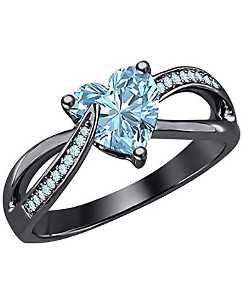 Heart & Round Cut Aquamarine 14K Black Gold Plated Brass Infinity Heart Ring For Women's $27.44 Rings