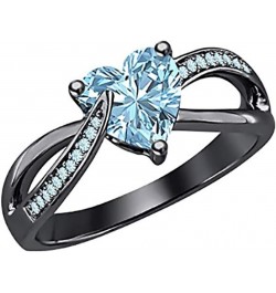 Heart & Round Cut Aquamarine 14K Black Gold Plated Brass Infinity Heart Ring For Women's $27.44 Rings