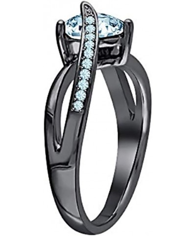 Heart & Round Cut Aquamarine 14K Black Gold Plated Brass Infinity Heart Ring For Women's $27.44 Rings