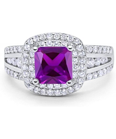 Halo Art Deco Wedding Engagement Ring Princess Cut Round Cubic Zirconia 925 Sterling Silver Simulated Amethyst CZ $13.86 Rings