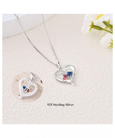 925 Sterling Silver Personalized 2 Heart Simulated Birthstone Engraved Names Necklace for Women Mother Pendant Jewelry 01: Ro...