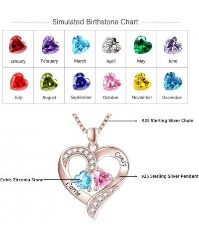 925 Sterling Silver Personalized 2 Heart Simulated Birthstone Engraved Names Necklace for Women Mother Pendant Jewelry 01: Ro...