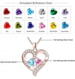 925 Sterling Silver Personalized 2 Heart Simulated Birthstone Engraved Names Necklace for Women Mother Pendant Jewelry 01: Ro...