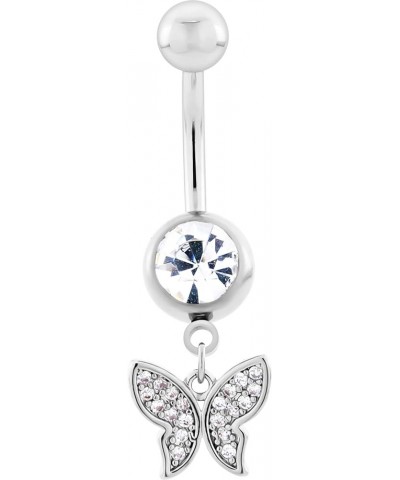 Belly Button Rings 14g (1.6mm Gauge) 10mm Length - Hypoallergenic Cute Belly Button Rings Crystal Butterfly $8.24 Body Jewelry