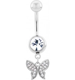 Belly Button Rings 14g (1.6mm Gauge) 10mm Length - Hypoallergenic Cute Belly Button Rings Crystal Butterfly $8.24 Body Jewelry