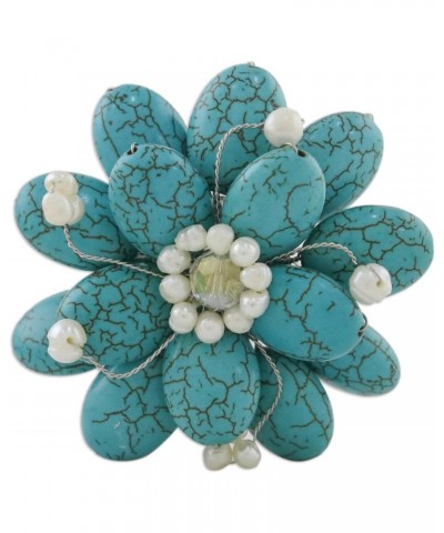 Pearl brooch, 'Blue Azalea' - Floral Turquoise Colored Brooch $18.92 Brooches & Pins