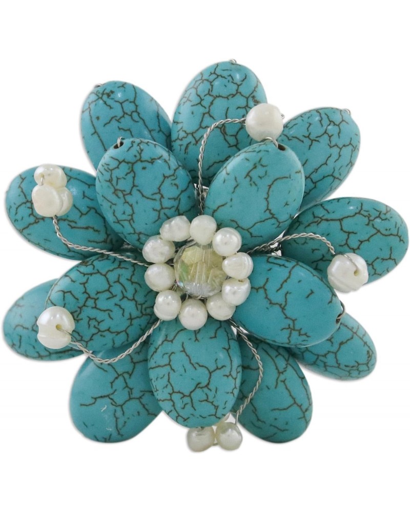 Pearl brooch, 'Blue Azalea' - Floral Turquoise Colored Brooch $18.92 Brooches & Pins