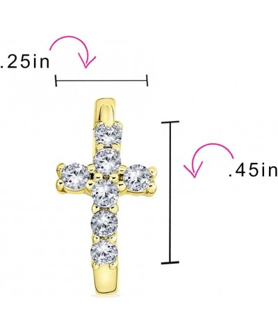 Spiritual Small Religious Kpop CZ Cross Huggie Small Hoop Earrings For Women For Men Pave Cubic Zirconia Yellow 14K Gold .925...