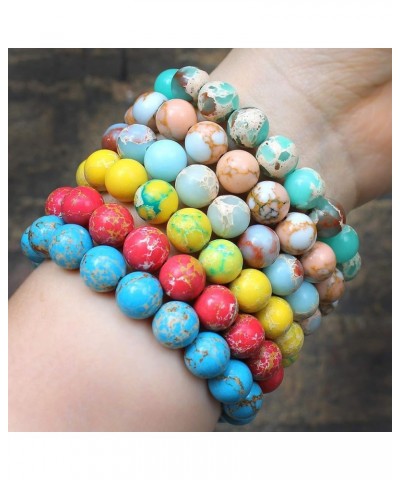 Colorful Marble Stone Bead Bracelet, Handmade Healing Gemstone Bracelet Natural Stone Beaded Stretch Bracelets for Women Gree...