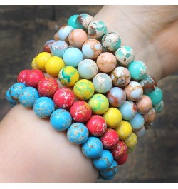 Colorful Marble Stone Bead Bracelet, Handmade Healing Gemstone Bracelet Natural Stone Beaded Stretch Bracelets for Women Gree...