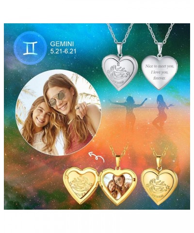 Photo Locket Necklace 12 Constellation Jewelry, Gold Plated/Platinum Plated Heart Locket Pendant with Horoscope Zodiac Sign f...