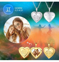 Photo Locket Necklace 12 Constellation Jewelry, Gold Plated/Platinum Plated Heart Locket Pendant with Horoscope Zodiac Sign f...