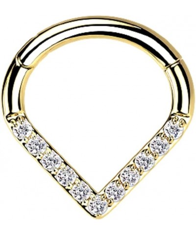 16GA G23 Implant Grade Titanium CZ Crystal Paved Chevron Shaped Segment Clicker Ring Gold Tone $10.85 Body Jewelry