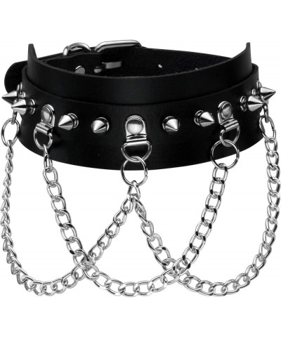 Women Choker Spike PU Leather Necklace Studded Alloy Chain for Goth Punk Rocker 1-Black, Silver Spike $7.79 Necklaces