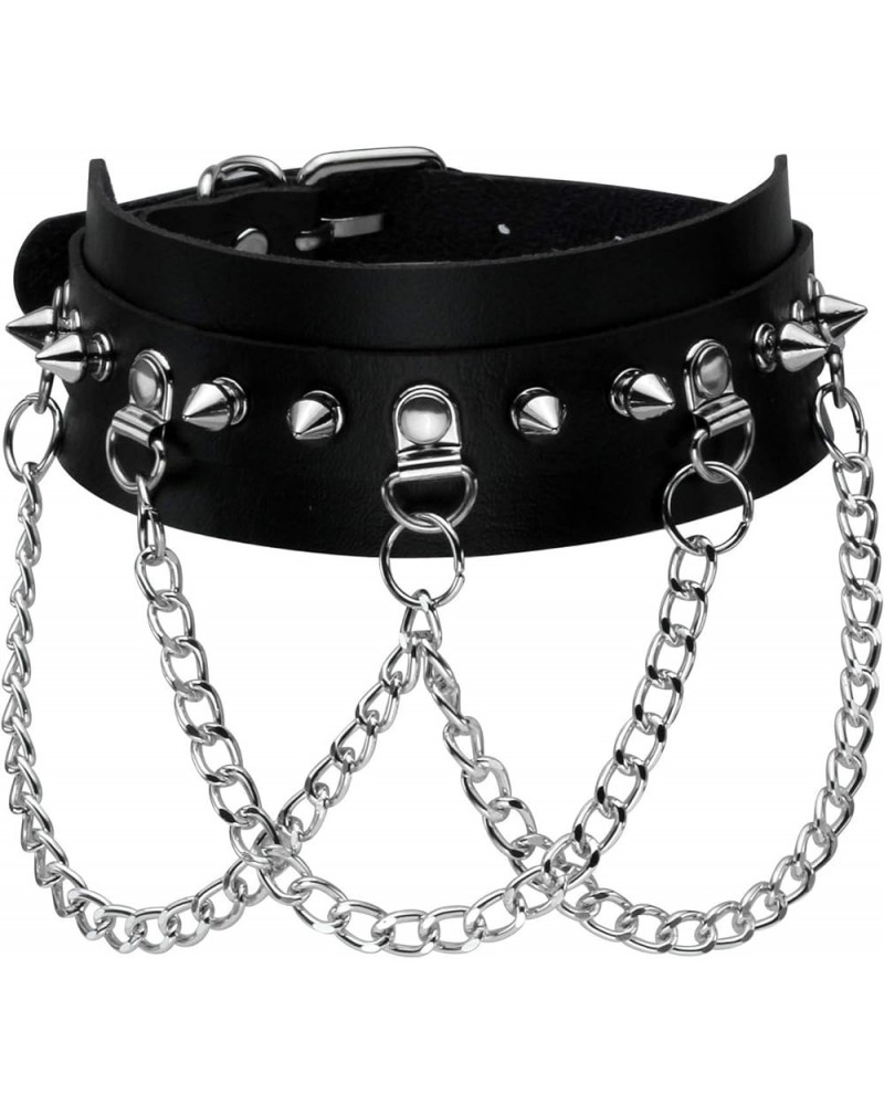 Women Choker Spike PU Leather Necklace Studded Alloy Chain for Goth Punk Rocker 1-Black, Silver Spike $7.79 Necklaces