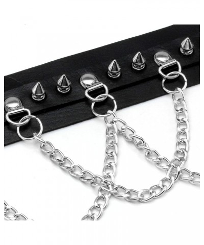 Women Choker Spike PU Leather Necklace Studded Alloy Chain for Goth Punk Rocker 1-Black, Silver Spike $7.79 Necklaces