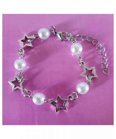 Vintage Punk Y2k Star Pearl Double Layer Beaded Chain Lightweight Bracelet Aesthetic Accessories Grunge Cool Couple Friendshi...