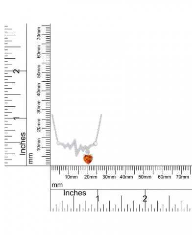 Heart & Round Cut Simulated Birthstone & White Cubic Zirconia Heartbeat & Heart Pendant Necklace Along with 18" Silver Chain ...