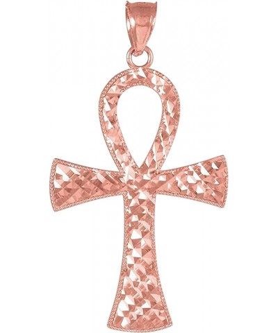 10k Gold Diamond Plate Milgrain Egyptian Ankh Cross Pendant - Choice of Metal 10K Rose Gold $77.00 Pendants