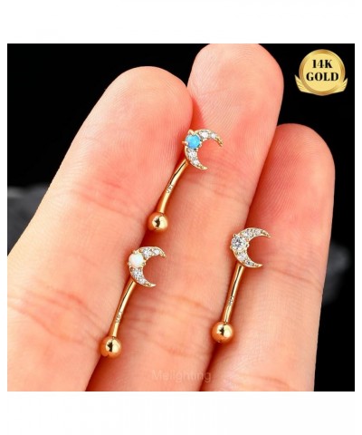 14K Solid Gold Rook Earring Moon Cartilage Earring 16G Gold Helx Piercing Jewelry Clear CZ or Opal Gold Conch Piercing Jewelr...