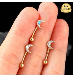 14K Solid Gold Rook Earring Moon Cartilage Earring 16G Gold Helx Piercing Jewelry Clear CZ or Opal Gold Conch Piercing Jewelr...