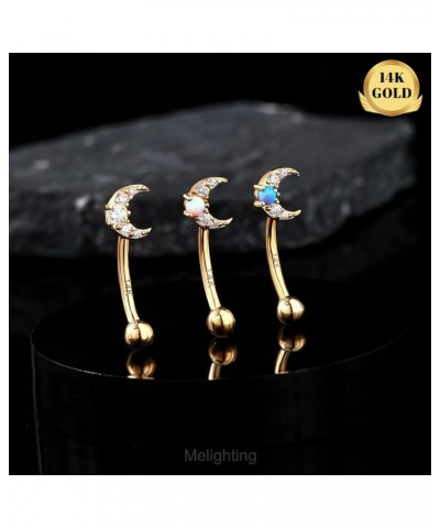 14K Solid Gold Rook Earring Moon Cartilage Earring 16G Gold Helx Piercing Jewelry Clear CZ or Opal Gold Conch Piercing Jewelr...