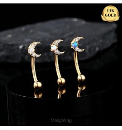 14K Solid Gold Rook Earring Moon Cartilage Earring 16G Gold Helx Piercing Jewelry Clear CZ or Opal Gold Conch Piercing Jewelr...