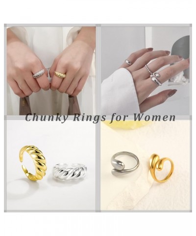 Gold Silver Chunky Rings Set for Women Chunky Gold Rings 18K Gold Plated Thick Dome Rings Adjustable Open Croissant Braided T...