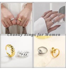 Gold Silver Chunky Rings Set for Women Chunky Gold Rings 18K Gold Plated Thick Dome Rings Adjustable Open Croissant Braided T...